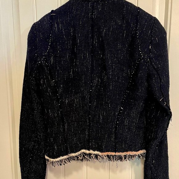 Rebecca Taylor Navy Tweed Look Jacket Fringe Accents SZ 2 Dressy - Picture 4 of 13